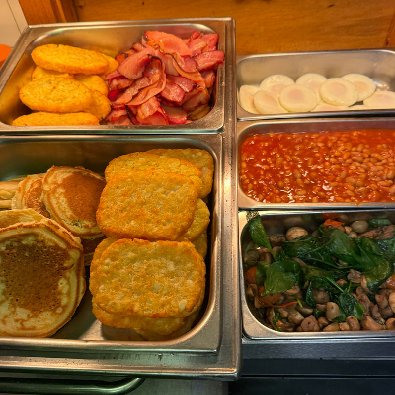 buffet breakfast served at ripparoo ski lodge